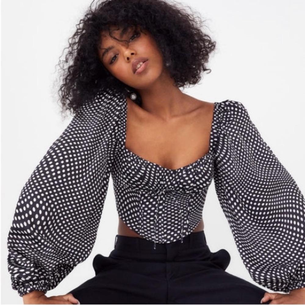 For Love and Lemons Polka Dot Puff Sleeve Top